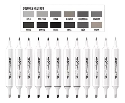 Marcadores Artisticos Alloy Filgo Tonos Neutros X12 Unidades Doble Punta