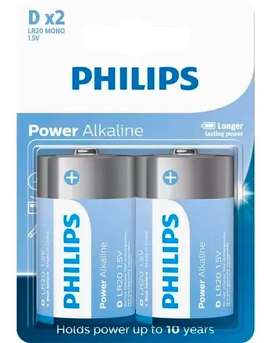  Pilha Alcalina D Grande Philips Com 2 Unidades