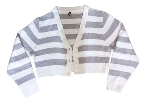 Cardigan Corto Color Blanco Crema Y Gris - Talle S