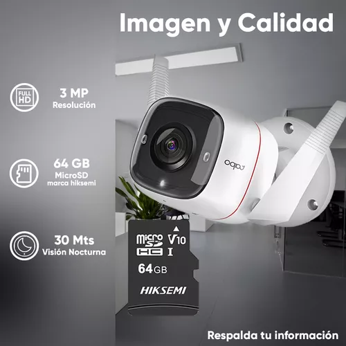 Tp-link Cámara De Seguridad Vídeo De Ultra Alta Definición Tapo-c310-plus-64  Con Microsd 64gb 3 Mp Alarma De Luz Y Sonido Detección De Movimiento Y  Audio Bidireccional C310 Control Por Voz