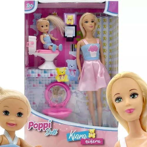 Kiara Niñera Muñeca Rubia Juguetes Niña Baño Juego Poppi