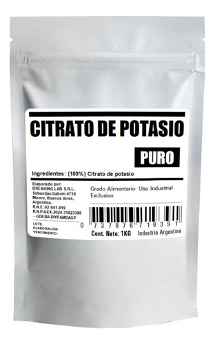 Citrato De Potasio Puro En Polvo 1kg Sabor Clásico
