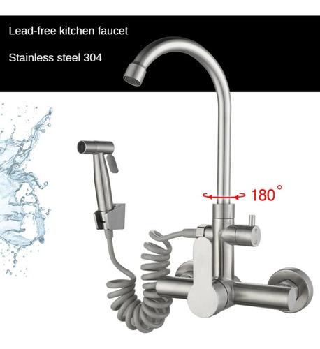 Torneira Cozinha De Parede Com Ducha Gourmet Misturador Quente E Frio Escovado Yesop
