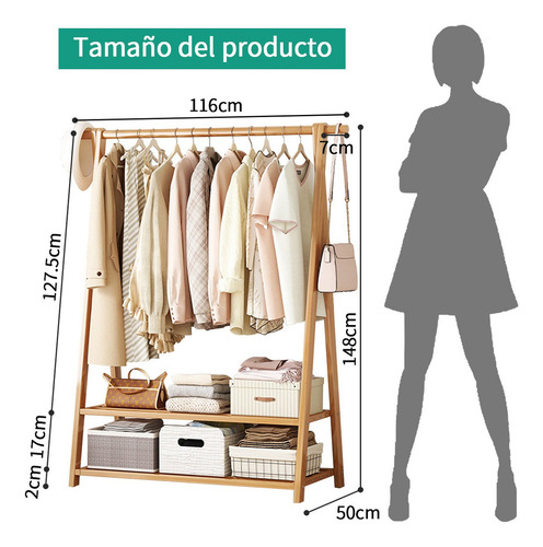 Percha De Suelo Con Balda Percha De Madera Moderna 118cm Amarillo