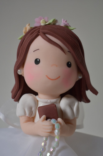 Adorno De Torta De Nena Primera Comunión En Porcelana Fría Blanco Nena Primera Comunion