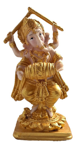 Estatueta Religiosa Deus Ganesha Dourada Em Resina 20cm 