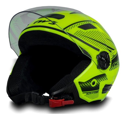 Imagem 4 de 8 de Capacete Aberto Fw3 X Open Neon Amarelo Fluorescente Linhas