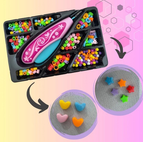 Kit Miçangas Cabelo Menina Terere Trança Com Aplicador