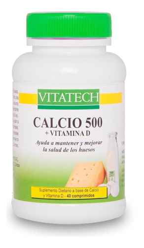 Calcio 500 + Vitamina D Vita Tech X 40 Comprimidos Sabor Sin Sabor