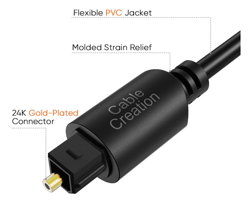 Cable De Audio Optico Digital Cablecreation De 6 Pies, Fi...