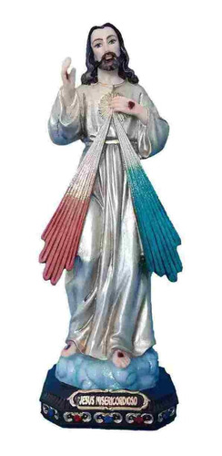 Imagem 5 de 5 de Jesus Misericordioso Pintura Luxo Em Resina Com 30 Cm