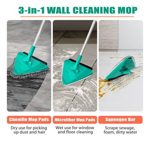Jehonn Limpiador De Pared Fregona Triangular Con Mango De 2m