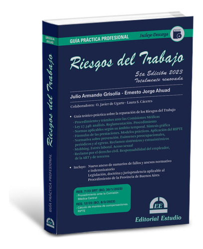 Guía Práctica Profesional, Riesgos Del Trabajo - Editorial Estudio, De Grisolia Julio A.. Editorial Estudio, Tapa Blanda, Edición 5° En Español, 2023