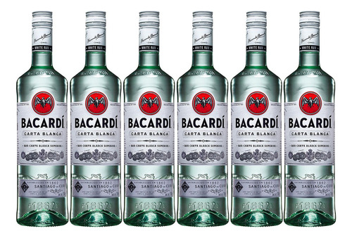 Pack De 6 Ron Bacardi Carta Blanca 750 Ml