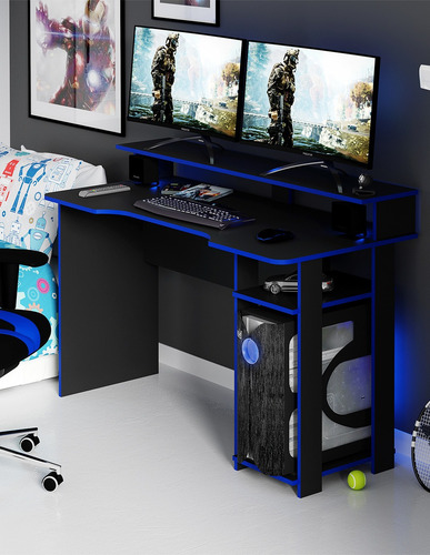 Imagen 2 de 3 de Mueble Escritorio/mesa Gamer Negro/azul Me4153.0003