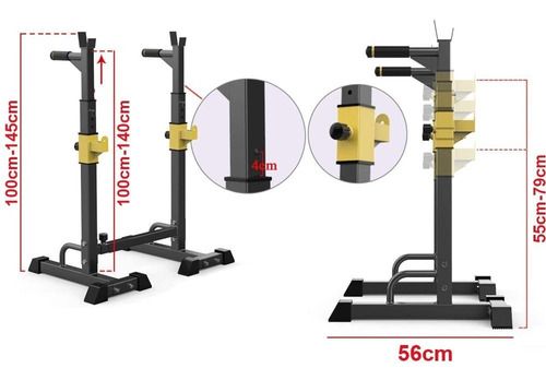 Imagen 4 de 10 de Rack Squat Multifunción Premium Soporte Sentadilla Pecho Gym