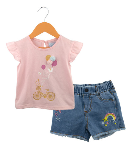 Conjunto De Short Y Polera Jeans Niña