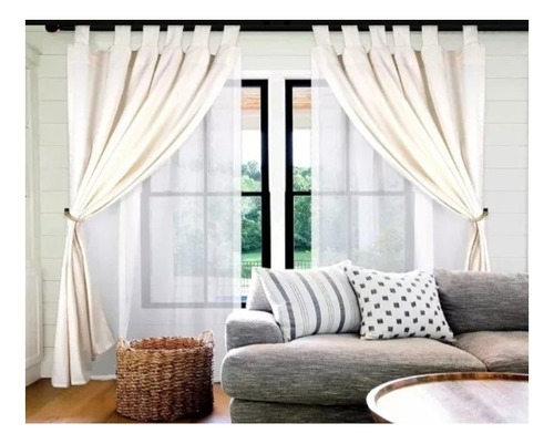 Cortinas Madrás Rusticas + Voile Transparente 4 Paños