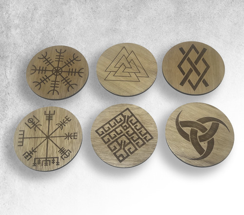 Pack 6 Posa Vasos De Madera Runas Nordicas