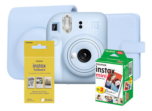 Kit Cámara Fuji Instax Mini 12 Azul + Funboard + Accesorios