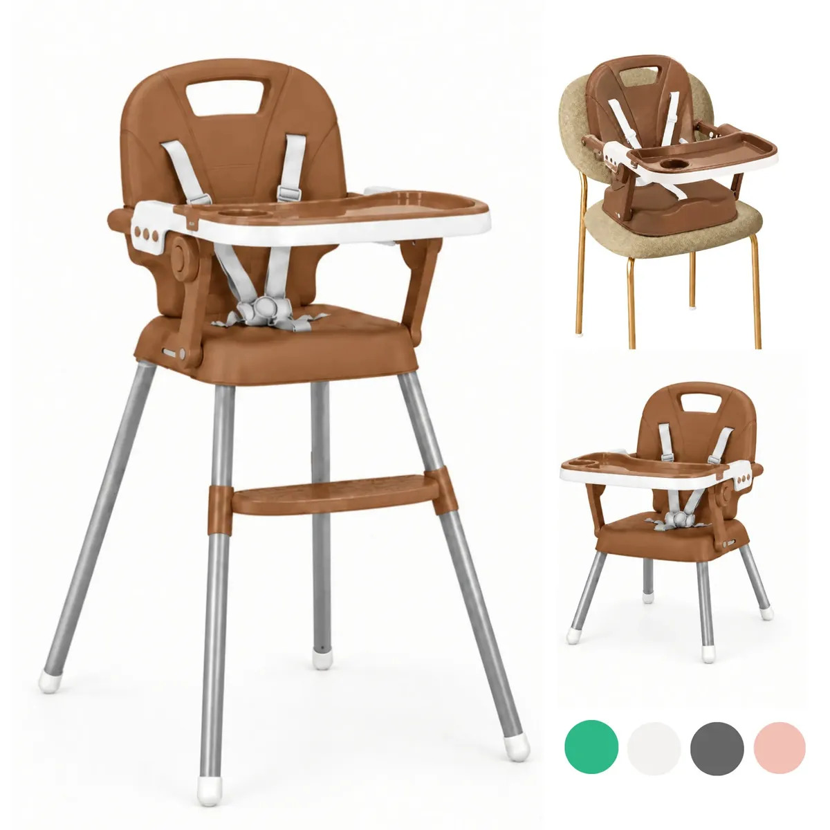 5 En 1 Silla Periquera De Altura Ajustable periquera para bebe silla para bebe comer silla para bebe（Chocolate）