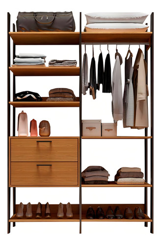 Closet Marselha 100% Mdf 2 Gavetas 8 Prateleiras Cor Marrom