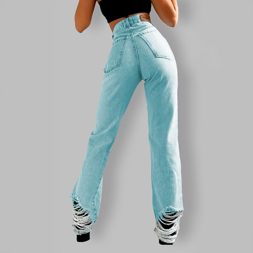 Pantalon Ancho Azul Claro Jean Jean Celeste Claro Wide Leg
