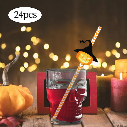 2 X 24 Pajitas De Papel De Halloween Para El Festival De