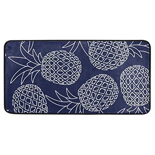 Alfombra Cocina Diseño Piña Fruta Azul Marino Antideslizante