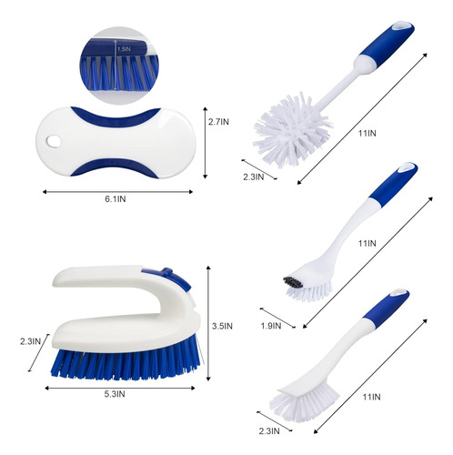 Juego 6 Cepillos Cocina - Mango Ergonómico - Blanco Azul