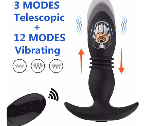 Vibrador Anal Telescópico De Empuje C/ Control 12 Modos Usb