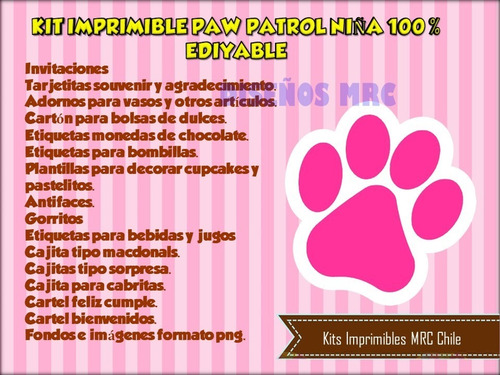 Kit Imprimible Paw Patrol Patrulla Canina Niña Sky Y+
