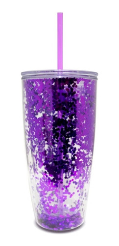 Imagen 1 de 1 de Vaso Glitter Con Popote De Acrilico Regalo Bebida Fria