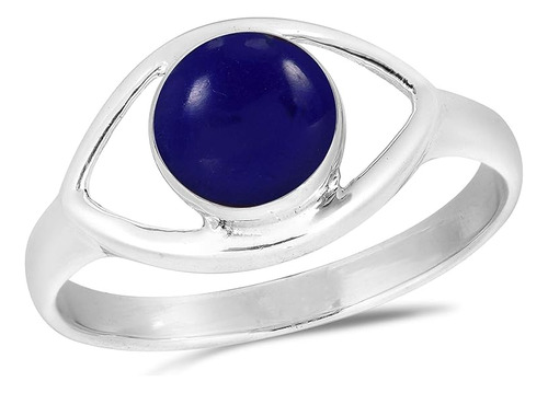 Anillo Plata 925 Con Incrustaciones Lapislazuli Azul Ojo Mal