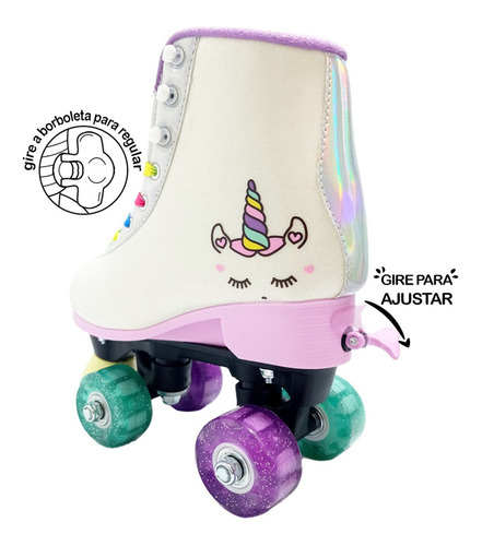 Imagem 3 de 5 de Patins Quad Roller Skate Ajustável Led Luz Unicórnio Fenix