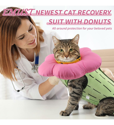 Emust Juego De Traje De Recuperación Para Gatos Y Collar De