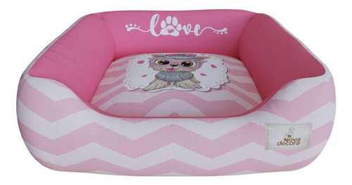 Cama Pet Rosa Love Toque Aveludado 60x60 - Novadecora