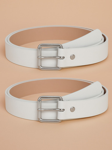 Set De 2 Cinturones En Color Blanco Con Hebilla Metálica Blanco Lisa Único