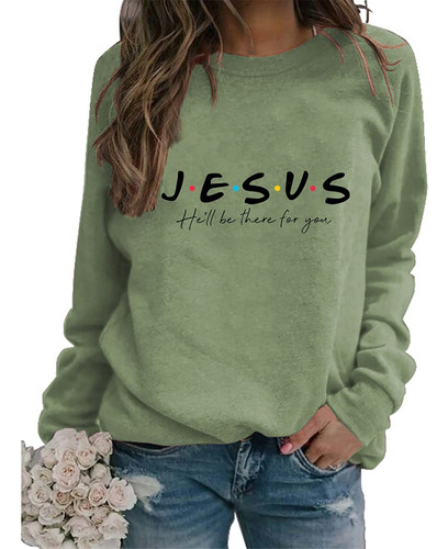 Sudadera Religiosa Cristiana Para Mujer Manga Larga Cuello E