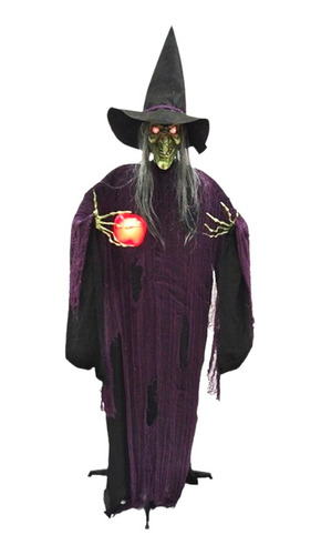 Animatronic Bruja Con Manzana Roja Luz Sonido Deco Halloween