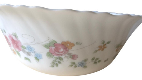 Bowl Ensaladera Arcopal France Opalina Decorada Blanco Y Flores (Usado)