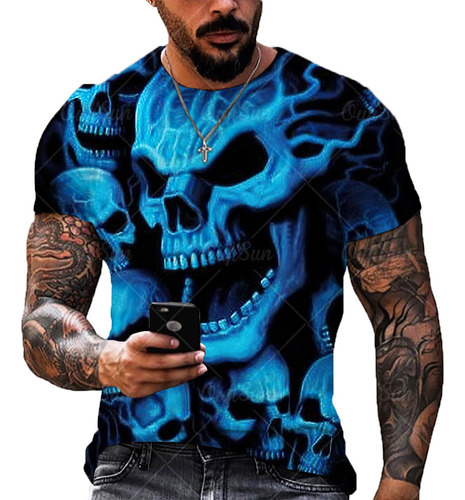 Camiseta Hombre Horror Skull 3d Print Skeleton Punk