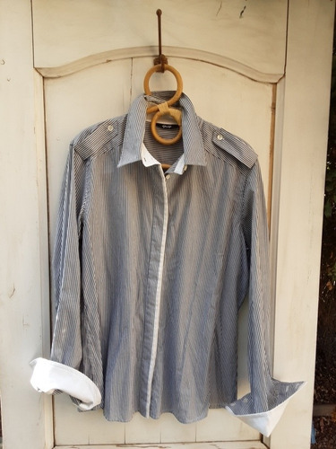 Imagen 3 de 4 de Blusa Rayas Blanco Y Negro Algodón Italiano