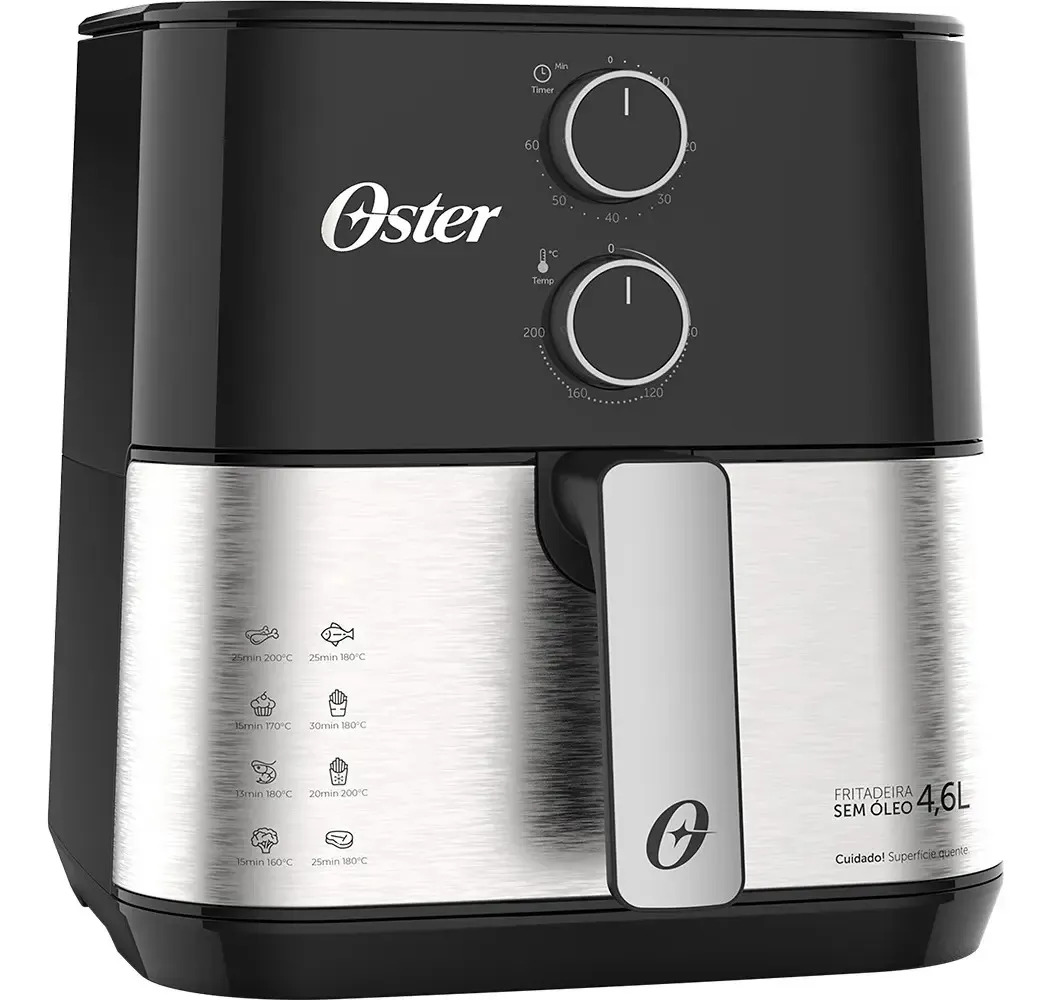 Freidora eléctrica compacta Oster Ofrt520 de 4,6 l, acero inoxidable, color negro