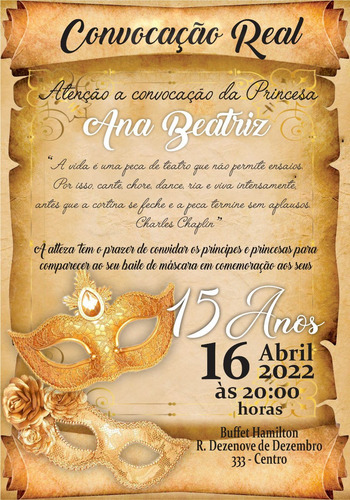 Convite Digital Baile De Máscara 15 Anos Aniversário Digital