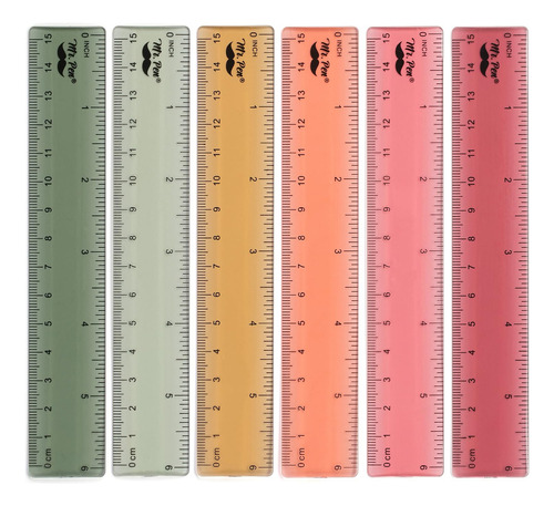 Mr. Pen - Regla, 6 Pulgadas, Paquete De 6, Colores Vintage