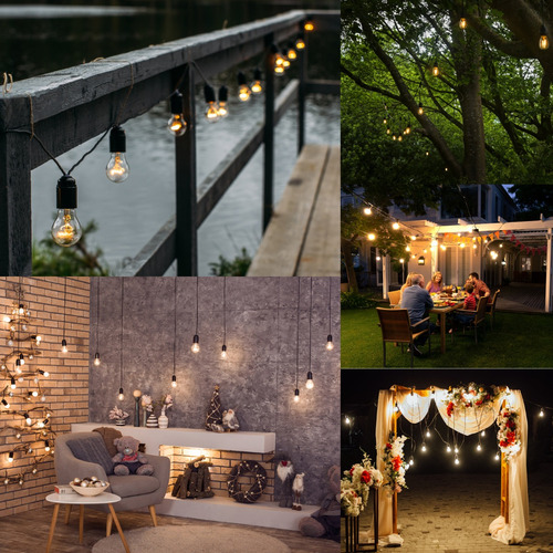 Led Guirnalda De Luces 12+2 Focos Exterior Impermeable 7.5m Luces Blanco