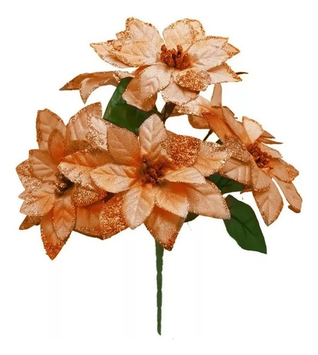 Ramo Nochebuena Roja Y Dorado Con 6 Flores 35 Cm Pack 12 Pz Color Naranja