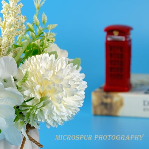 Flores Artificiales Blancas En Maceta, Pequeño Jarrón De Cer