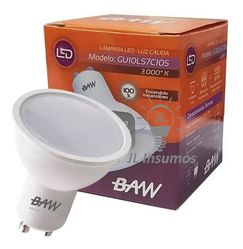 Pack 6 Lampara Dicroica Led 7w Gu10 Luz Calida Baw